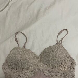 aerie Lace Trim Bralette in Taupe